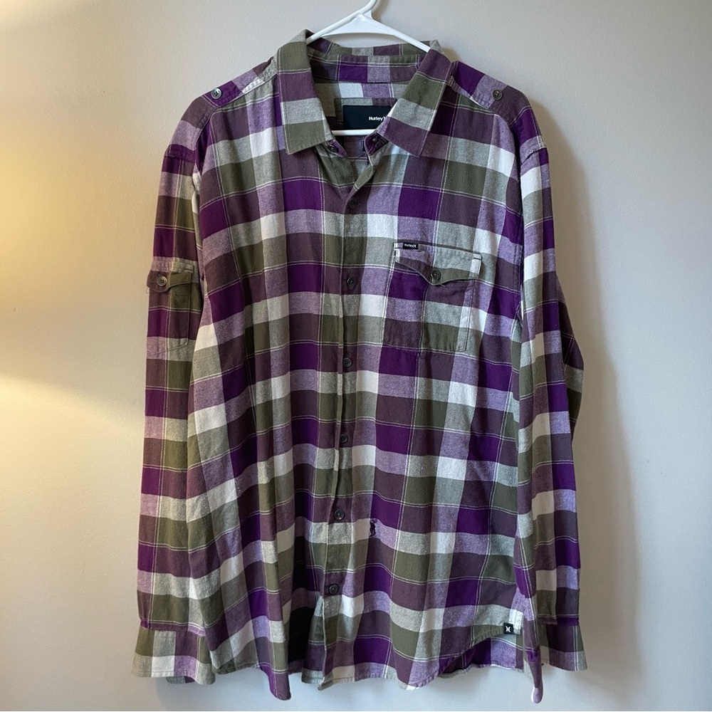 Men’s Hurley 100% Cotton Green and Purple XXL Flannel